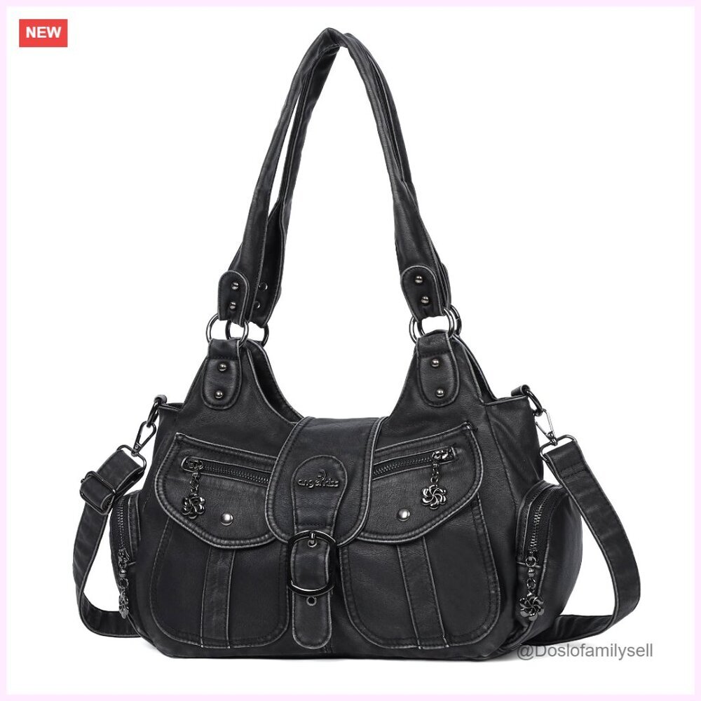 Vegan Leather Hobo Tote with Crossbody Strap, Roomy Multi-Pocket Design